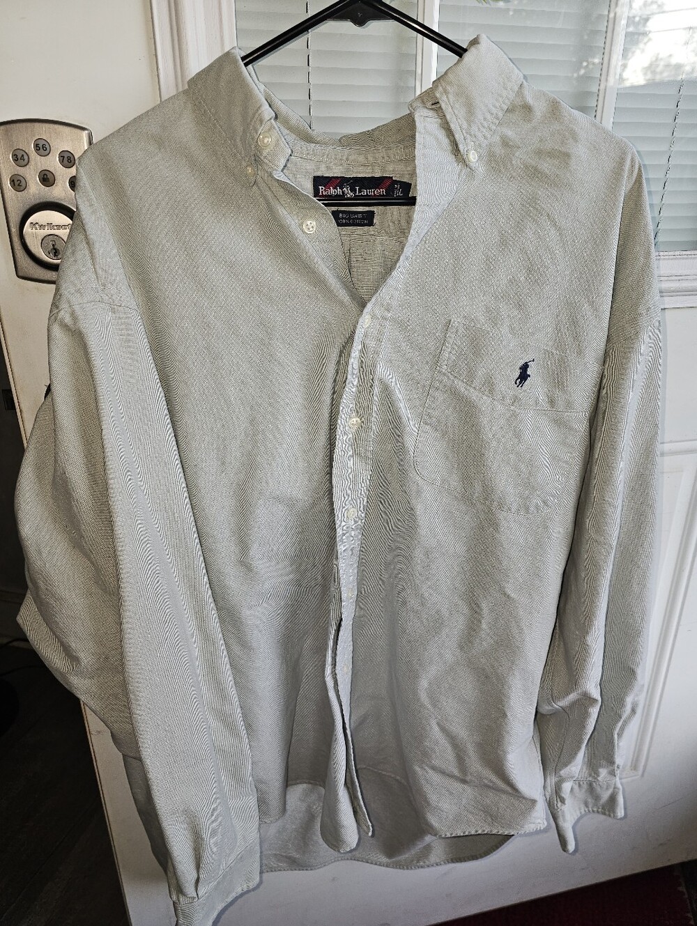 Vintage Ralph Lauren Men's Pale Green Button-Down Dress Shirt